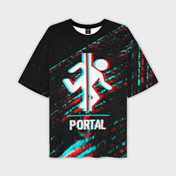 Мужская футболка оверсайз Portal в стиле Glitch Баги Графики на темном фоне