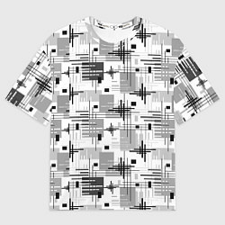 Мужская футболка оверсайз Черно белый ретро геометрический узор