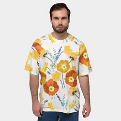 Футболка оверсайз мужская Цветы Жёлтые Нарисованные, цвет: 3D-принт — фото 2