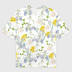 Футболка оверсайз мужская Цветы Барвинок и Рудбекия, цвет: 3D-принт