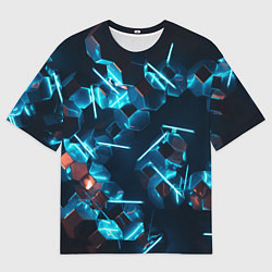 Футболка оверсайз мужская Неоновые фигуры с лазерами - Голубой, цвет: 3D-принт