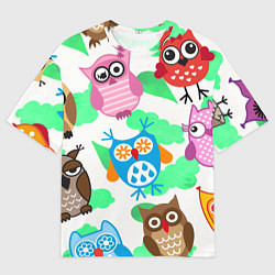 Футболка оверсайз мужская Весёлые цветные совята, цвет: 3D-принт