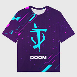 Футболка оверсайз мужская Символ Doom в неоновых цветах на темном фоне, цвет: 3D-принт