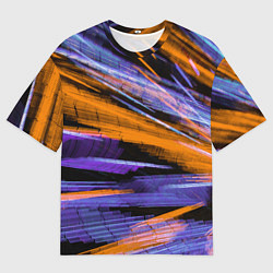Мужская футболка оверсайз Неоновые прерывающиеся линии - Оранжевый и фиолето