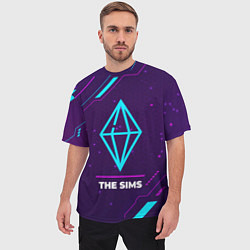 Футболка оверсайз мужская Символ The Sims в неоновых цветах на темном фоне, цвет: 3D-принт — фото 2