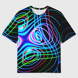 Мужская футболка оверсайз Неоновое множество линий - Голубой