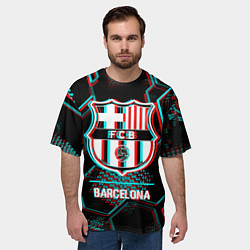 Футболка оверсайз мужская Barcelona FC в стиле Glitch на темном фоне, цвет: 3D-принт — фото 2