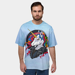 Футболка оверсайз мужская Единорог в косухе, цвет: 3D-принт — фото 2