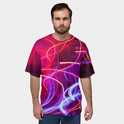 Футболка оверсайз мужская Неоновые линии и фонари - Красный, цвет: 3D-принт — фото 2