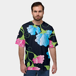 Футболка оверсайз мужская Яркие удивительные цветы в летней ночи, цвет: 3D-принт — фото 2
