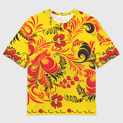 Мужская футболка оверсайз Хохломская Роспись Цветы