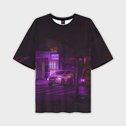 Мужская футболка оверсайз Неоновый ночной переход - Фиолетовый