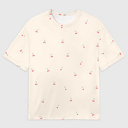 Мужская футболка оверсайз Вишня на бежевом фоне