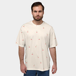 Футболка оверсайз мужская Вишня на бежевом фоне, цвет: 3D-принт — фото 2