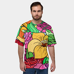 Футболка оверсайз мужская Красочные летние цветы Fashion trend, цвет: 3D-принт — фото 2