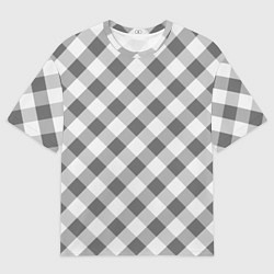 Мужская футболка оверсайз Бело-серый клетчатый узор tartan
