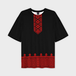 Футболка оверсайз мужская Черная славянская рубаха, цвет: 3D-принт