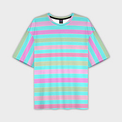 Мужская футболка оверсайз Pink turquoise stripes horizontal Полосатый узор