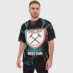 Футболка оверсайз мужская West Ham FC в стиле Glitch на темном фоне, цвет: 3D-принт — фото 2