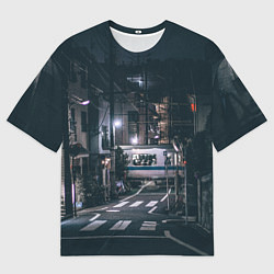 Мужская футболка оверсайз Ночная улица города - Белый