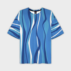 Футболка оверсайз мужская Синие и белые волны, цвет: 3D-принт