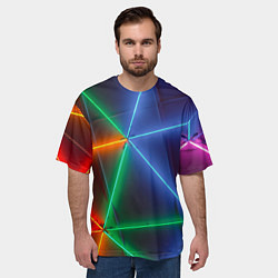 Футболка оверсайз мужская Неоновые лучи разных цветов - Синий, цвет: 3D-принт — фото 2