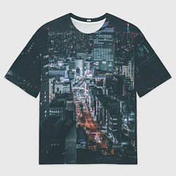 Футболка оверсайз мужская Ночные улицы города с высоты - Белый, цвет: 3D-принт