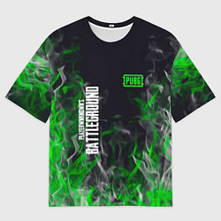 Мужская футболка оверсайз Pubg - зелёное пламя