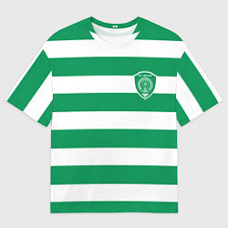 Футболка оверсайз мужская ФК Ахмат на фоне бело зеленой формы, цвет: 3D-принт