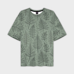 Мужская футболка оверсайз Листья папоротника на зеленом фоне Минимализм