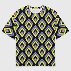 Мужская футболка оверсайз Yellow-pink rhombuses on black