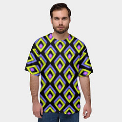 Футболка оверсайз мужская Yellow-pink rhombuses on black, цвет: 3D-принт — фото 2