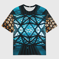 Футболка оверсайз мужская Неоновые абстрактные фигуры и фонари - Синий, цвет: 3D-принт