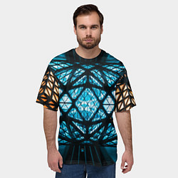 Футболка оверсайз мужская Неоновые абстрактные фигуры и фонари - Синий, цвет: 3D-принт — фото 2