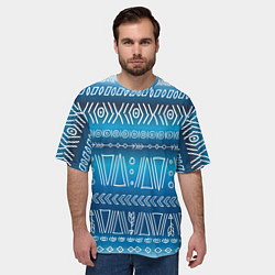 Футболка оверсайз мужская Узор в стиле бохо на синем фоне, цвет: 3D-принт — фото 2