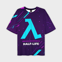 Футболка оверсайз мужская Символ Half-Life в неоновых цветах на темном фоне, цвет: 3D-принт