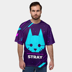 Футболка оверсайз мужская Символ Stray в неоновых цветах на темном фоне, цвет: 3D-принт — фото 2