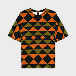 Футболка оверсайз мужская Геометрический узор черно-оранжевые фигуры, цвет: 3D-принт