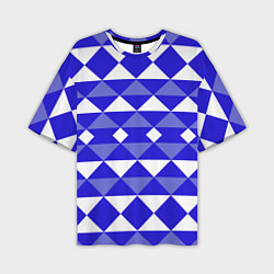 Мужская футболка оверсайз Бело-синий геометрический узор