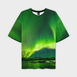Мужская футболка оверсайз Абстрактное полярное сияние - Зелёный