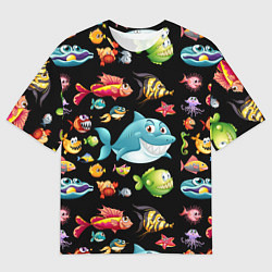 Мужская футболка оверсайз Прикольная акула и другие жители океана