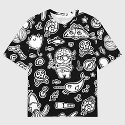 Футболка оверсайз мужская Пират и его окружение - паттерн, цвет: 3D-принт