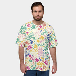 Футболка оверсайз мужская Цветы Нарисованные Разноцветные, цвет: 3D-принт — фото 2