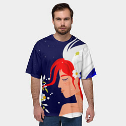 Футболка оверсайз мужская Русская девушка с триколором на волосах, цвет: 3D-принт — фото 2