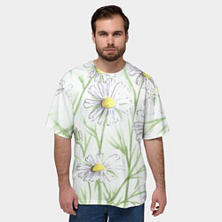 Футболка оверсайз мужская Скетч Ромашки, цвет: 3D-принт — фото 2