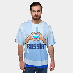 Футболка оверсайз мужская Люблю Россию - сердечко руками, цвет: 3D-принт — фото 2