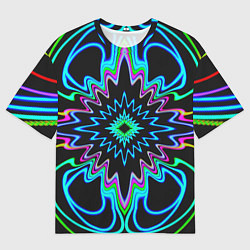 Футболка оверсайз мужская Абстрактные неоновые разноцветные узоры во тьме, цвет: 3D-принт