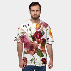 Футболка оверсайз мужская Цветы Нарисованные Красные и Розовые Розы, цвет: 3D-принт — фото 2