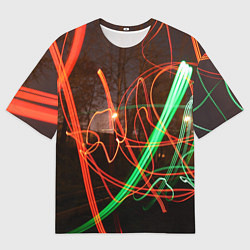 Футболка оверсайз мужская Абстрактные улица и зелёно-красные лучи, цвет: 3D-принт