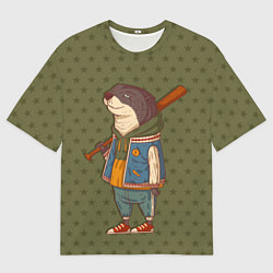 Футболка оверсайз мужская Пацанчик с битой, цвет: 3D-принт